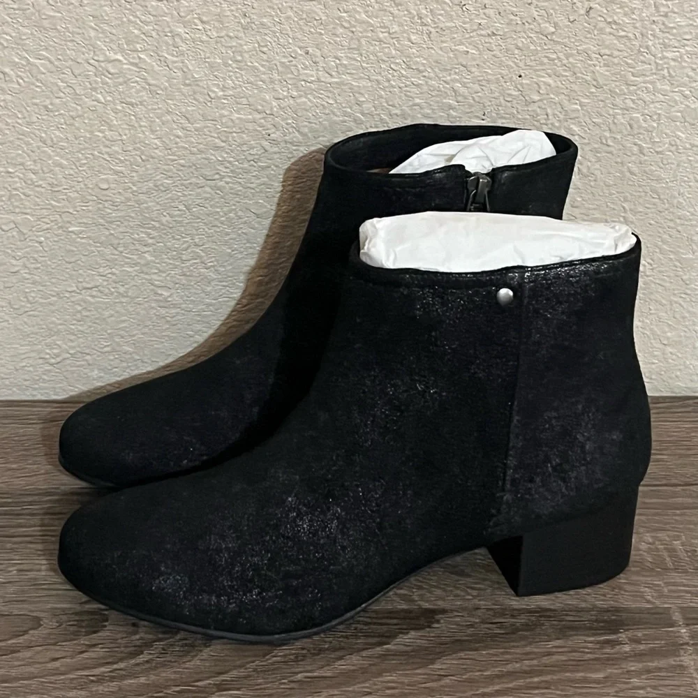 Designer H.S Trask Vivian Black Metallic Suede Ankle Boots - Picture 8 of 16